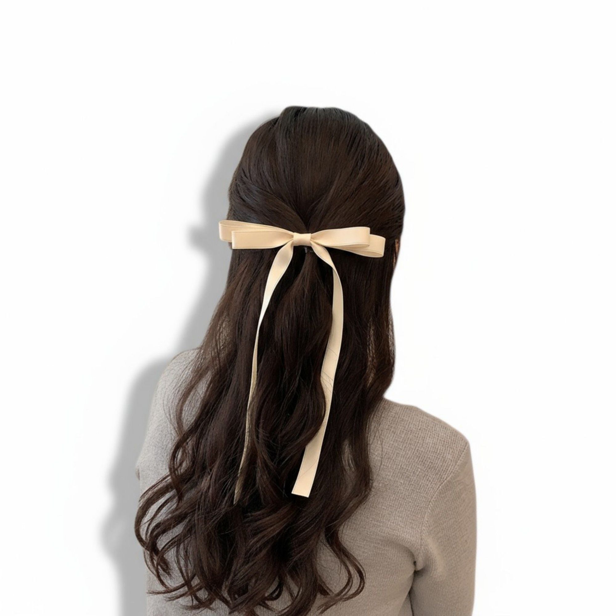Long Ribbon Bow Hair Clip with Sleek Streamer Tails and Elegant Minimalist Design