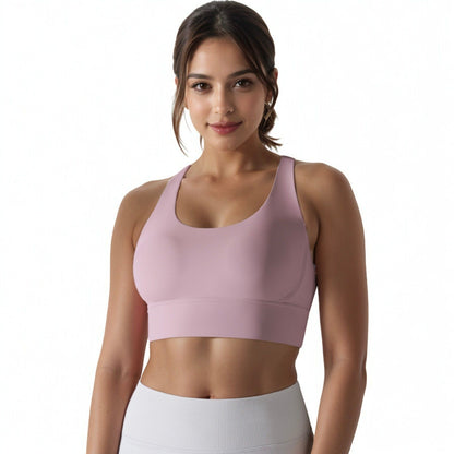 Scoop Neck Stretchy Cropped Banded Criss Cross Back Sports Bra