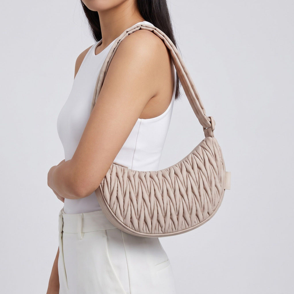 Ruched Crescent Shoulder Bag with Knotted Wide Adjustable Shoulder Strap 11.8x3.5x6.3in