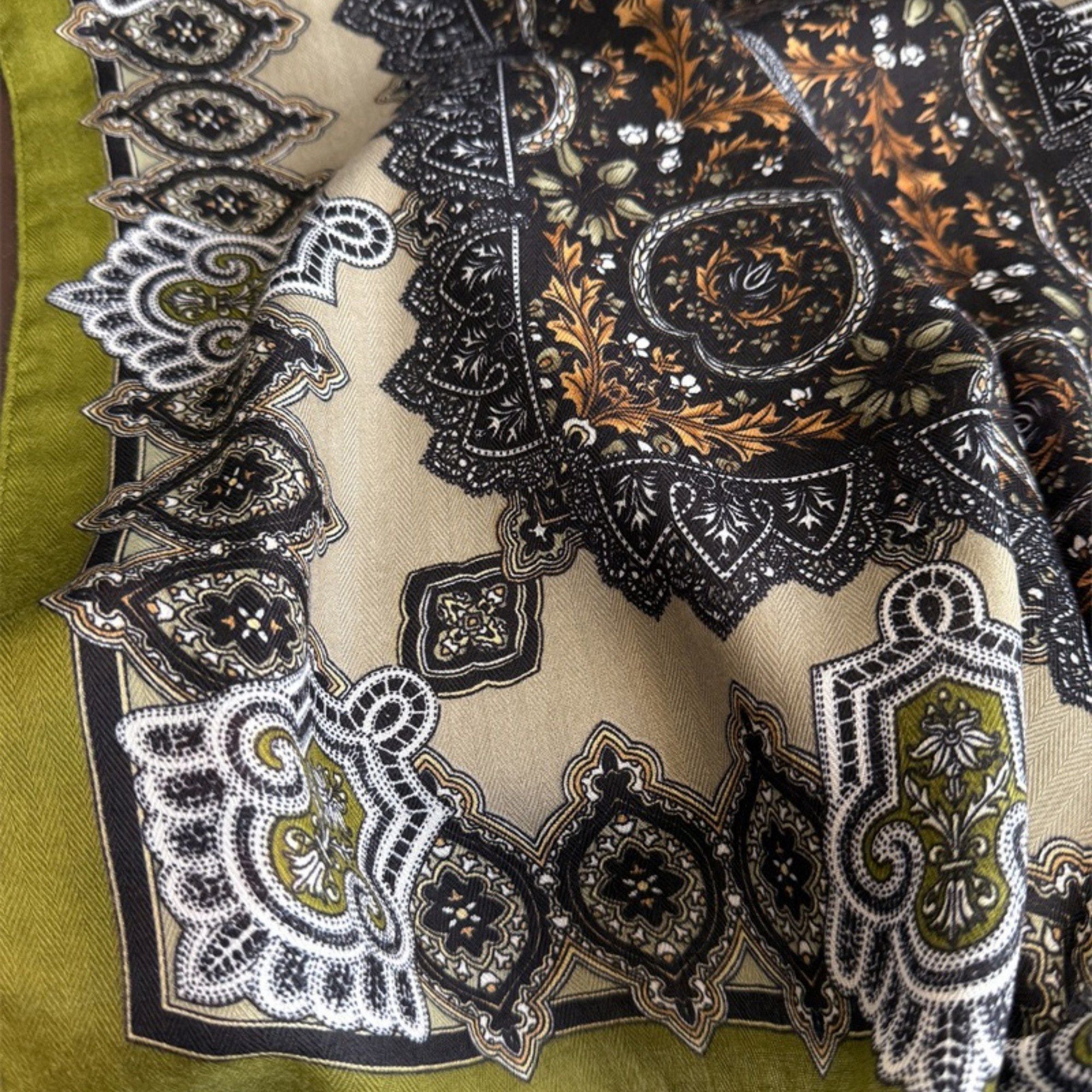 Anna-Kaci Women's Ornate Paisley Medallion Print Square Scarf with Soft Lightweight Fabric and Decorative Border Detail 26.7x26.7in