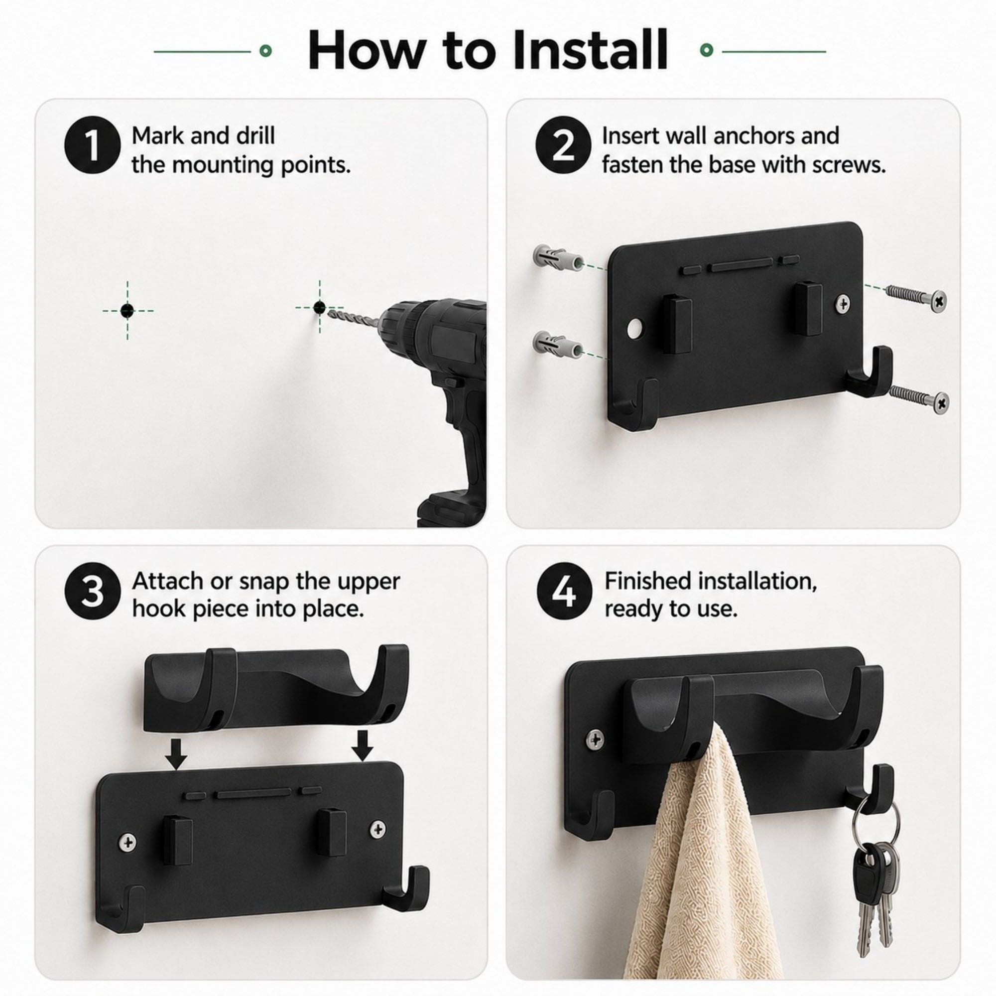 3-piece Wall Mounted Garden Tool Organizer Rack with Multi Hooks