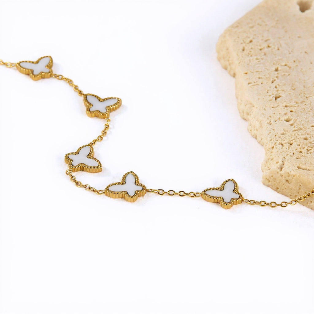 Women's Butterfly Charm Bracelet with Delicate Linked Motifs and Polished Metal Accents