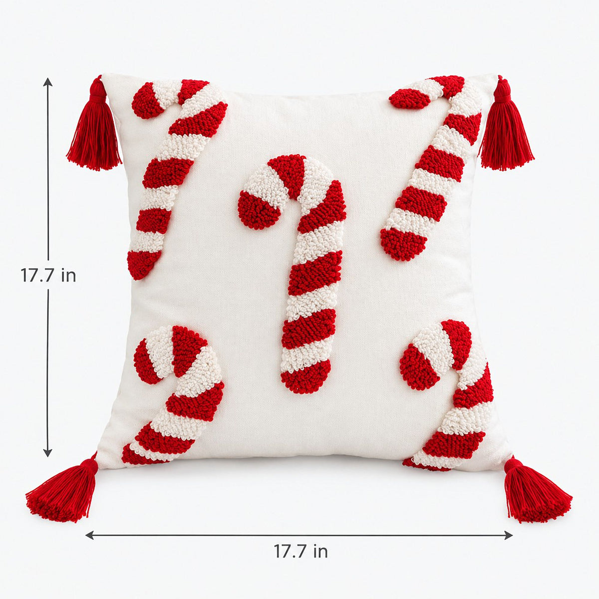 Christmas Candy Cane Tufted Tassel Throw Pillow Cover