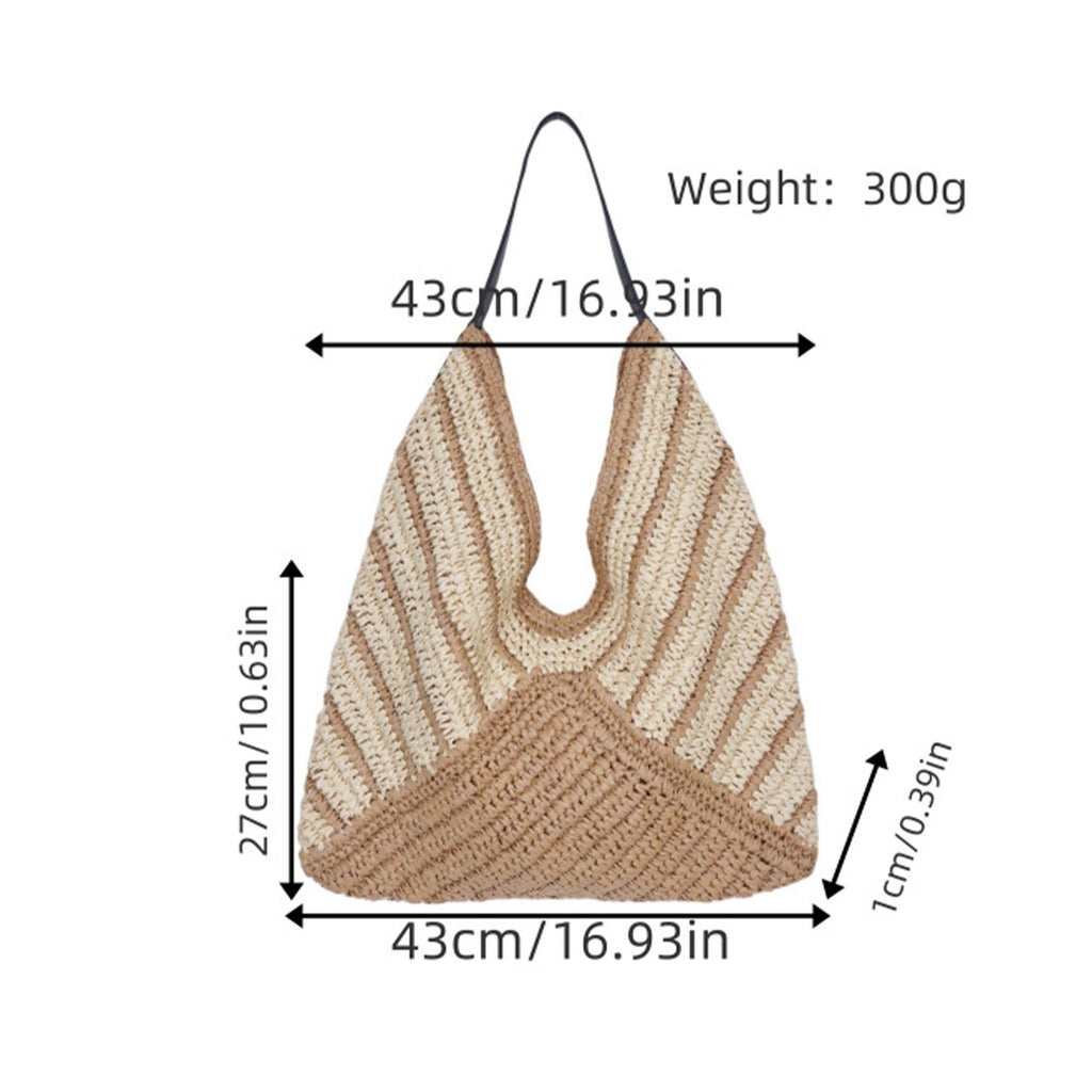 Woven Crochet Hobo Bag with Striped Pattern Slouchy Shoulder Handbag Lightweight Knit Tote