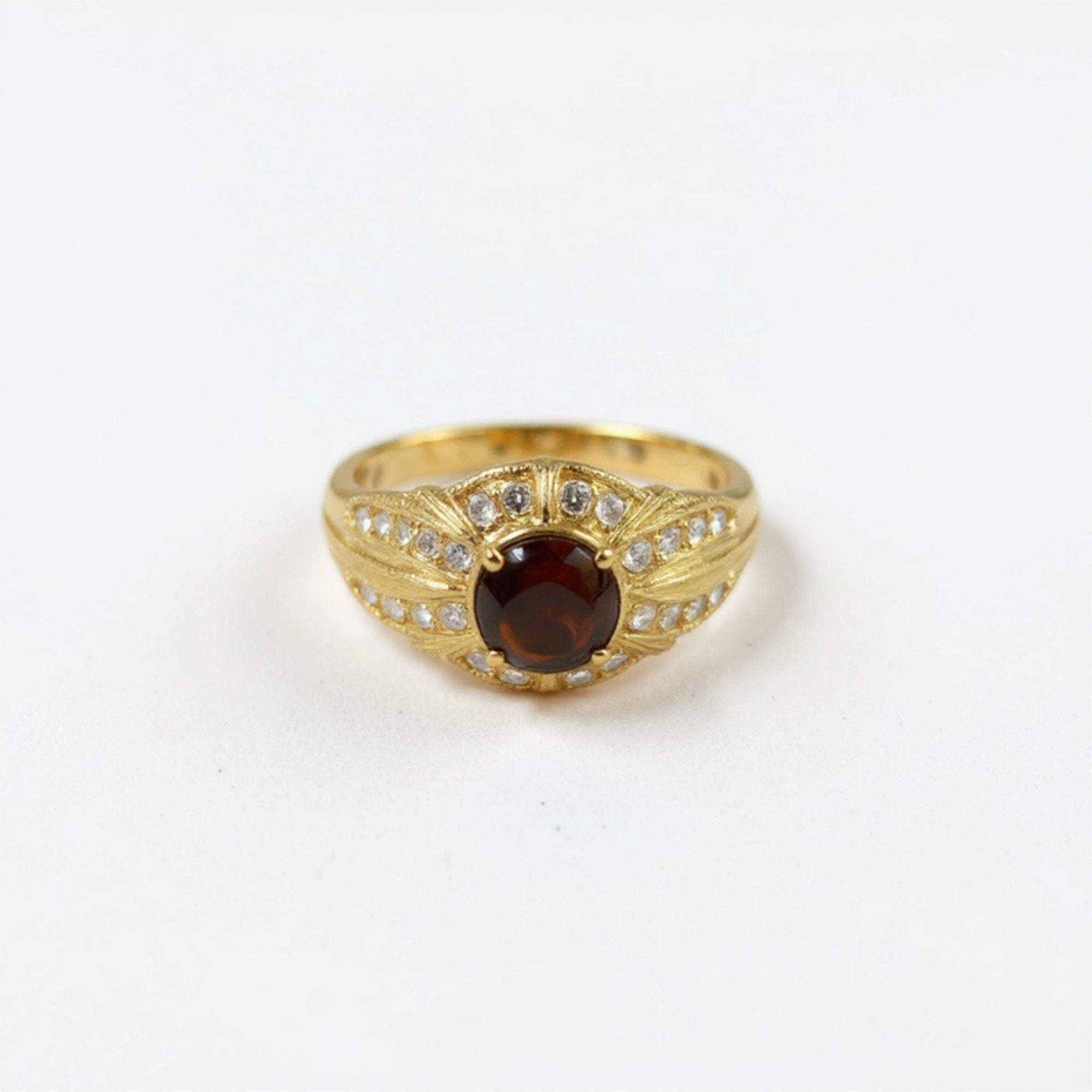 Anna-Kaci Women's Oval Gemstone Statement Ring with Crystal Halo and Textured Band
