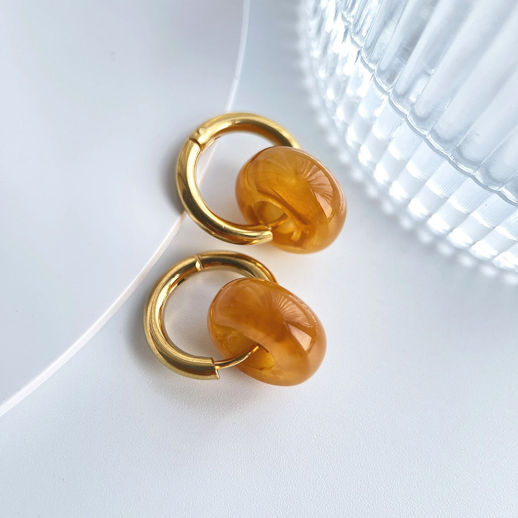 Women's Huggie Hoop Earrings with Gemstone Drop - Edgy Minimalist Statement Earrings