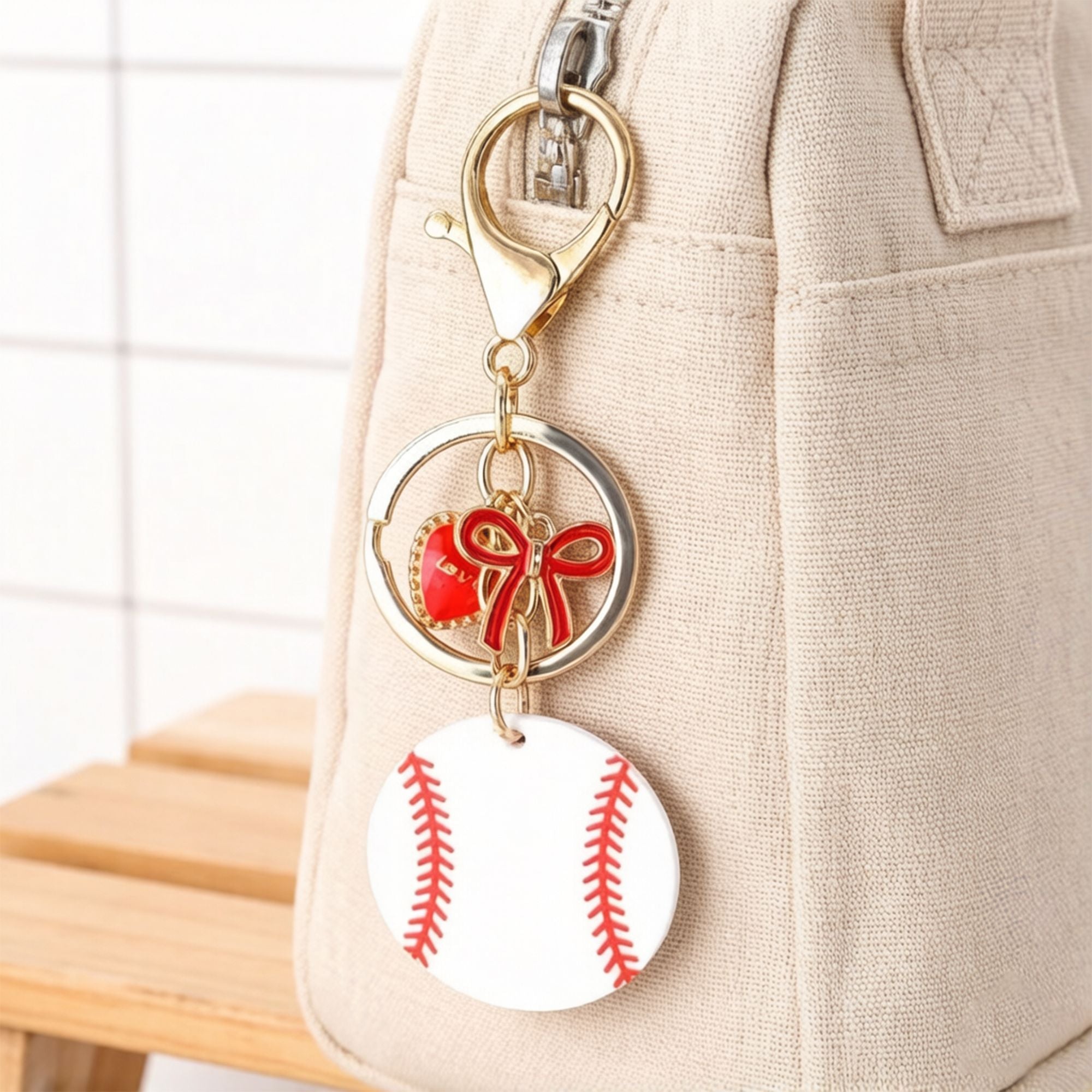 2 Pack Sports Ball Keychains with Gold Tone Clip Ring and Charm Accents