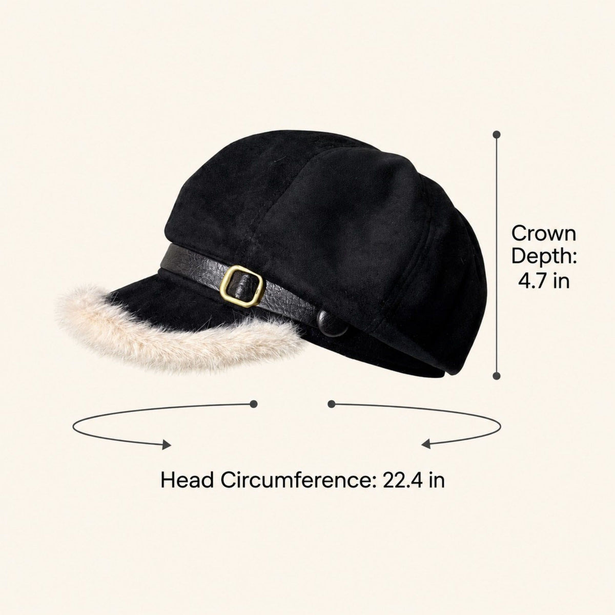 Faux Suede Newsboy Cap with Faux Fur Trim