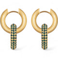 Women's Gold Tone Hoop Earrings with Emerald Green Crystal Encrusted Accent Fashion Ring