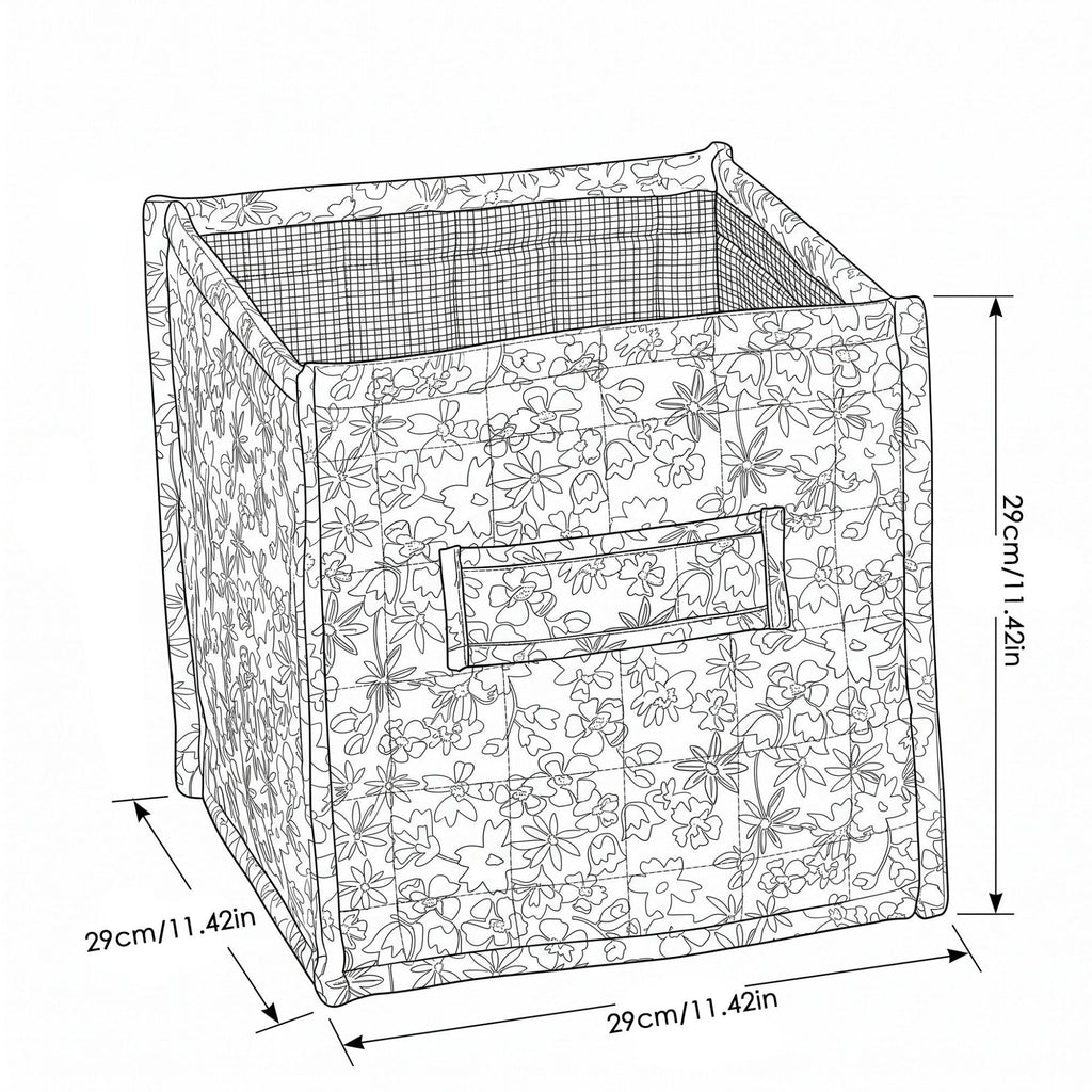 Floral Quilted Fabric Storage Cube Bin with Carry Handles