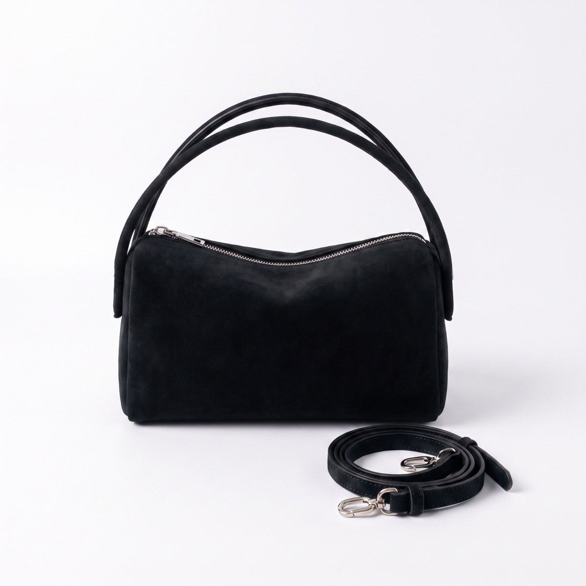 Faux Suede Satchel Bag with Detachable Crossbody Strap Beige