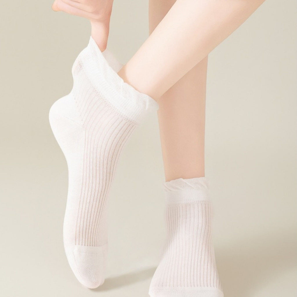 Anna-Kaci Women's Ribbed Ankle Socks with Soft Ruffle Cuff Stretch Knit Fabric for Everyday Comfort 3-Pack
