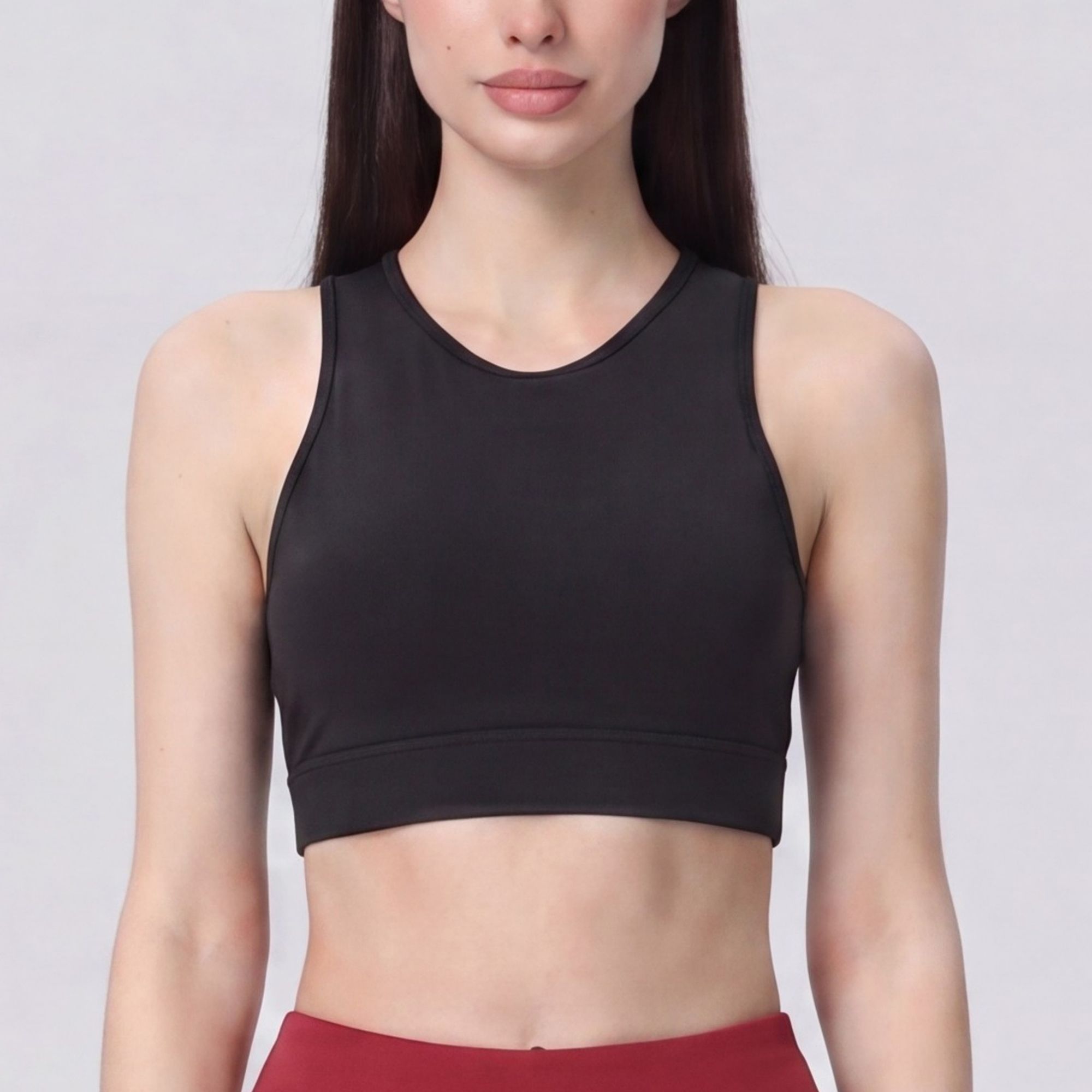 Cropped Sports Bra Tank with High Neck Sleeveless Fitted Workout Yoga Training Top