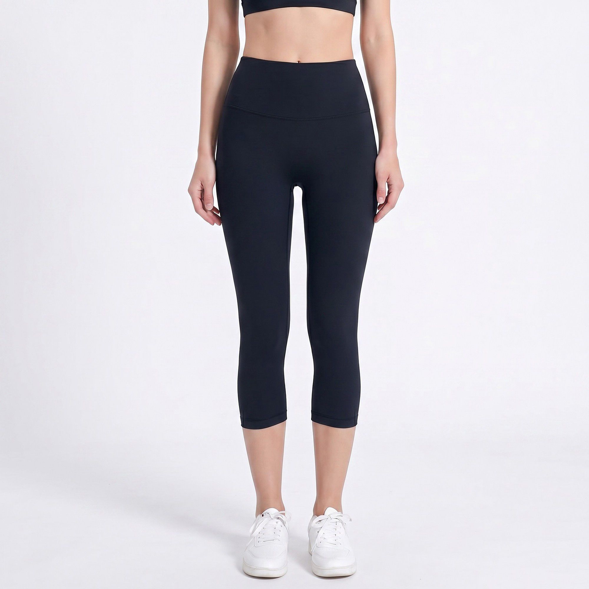 High Waist Capri Leggings with Wide Waistband Smooth Stretch Workout Yoga Pants