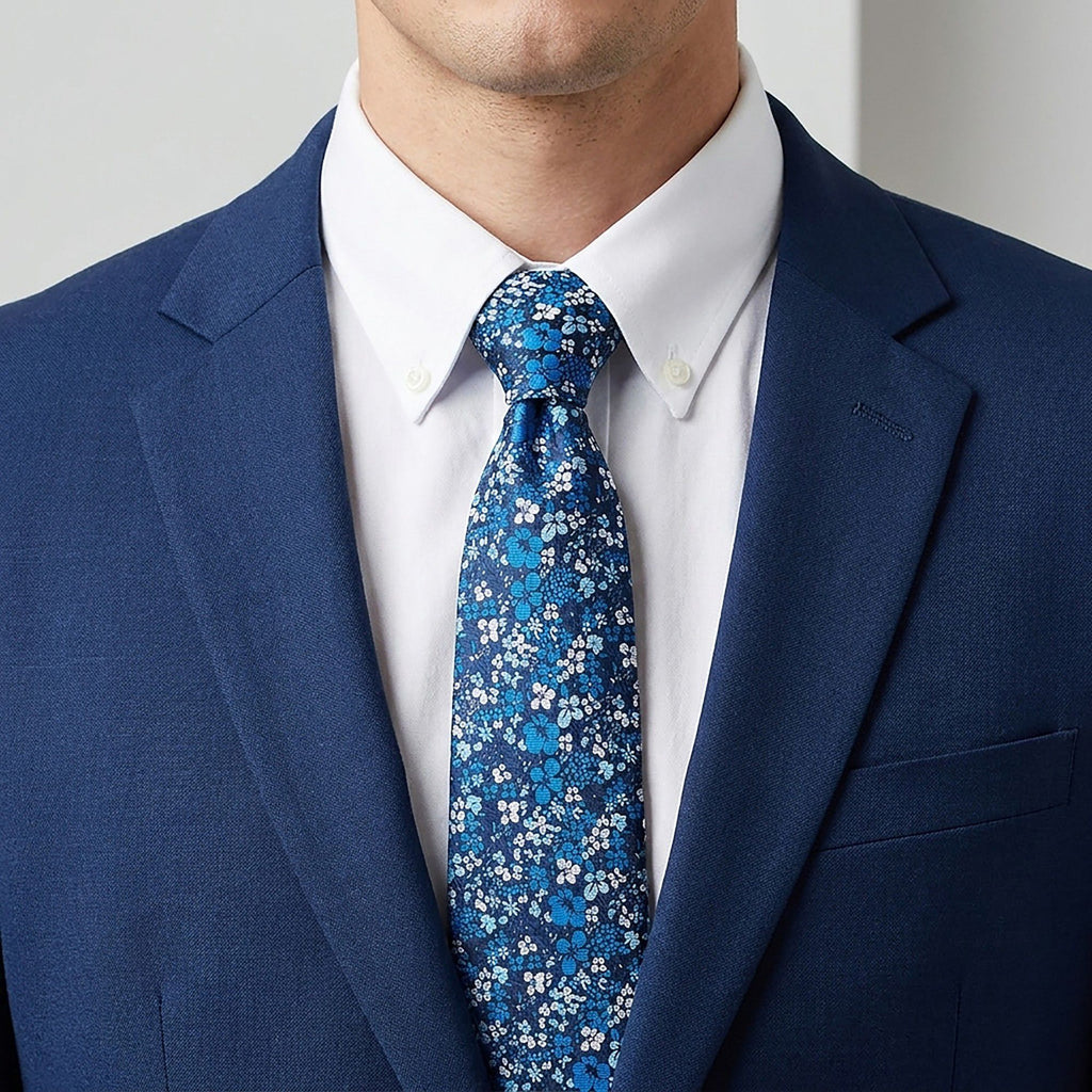 Men's Floral Print Tie with Woven Botanical Pattern and Classic Tapered Design