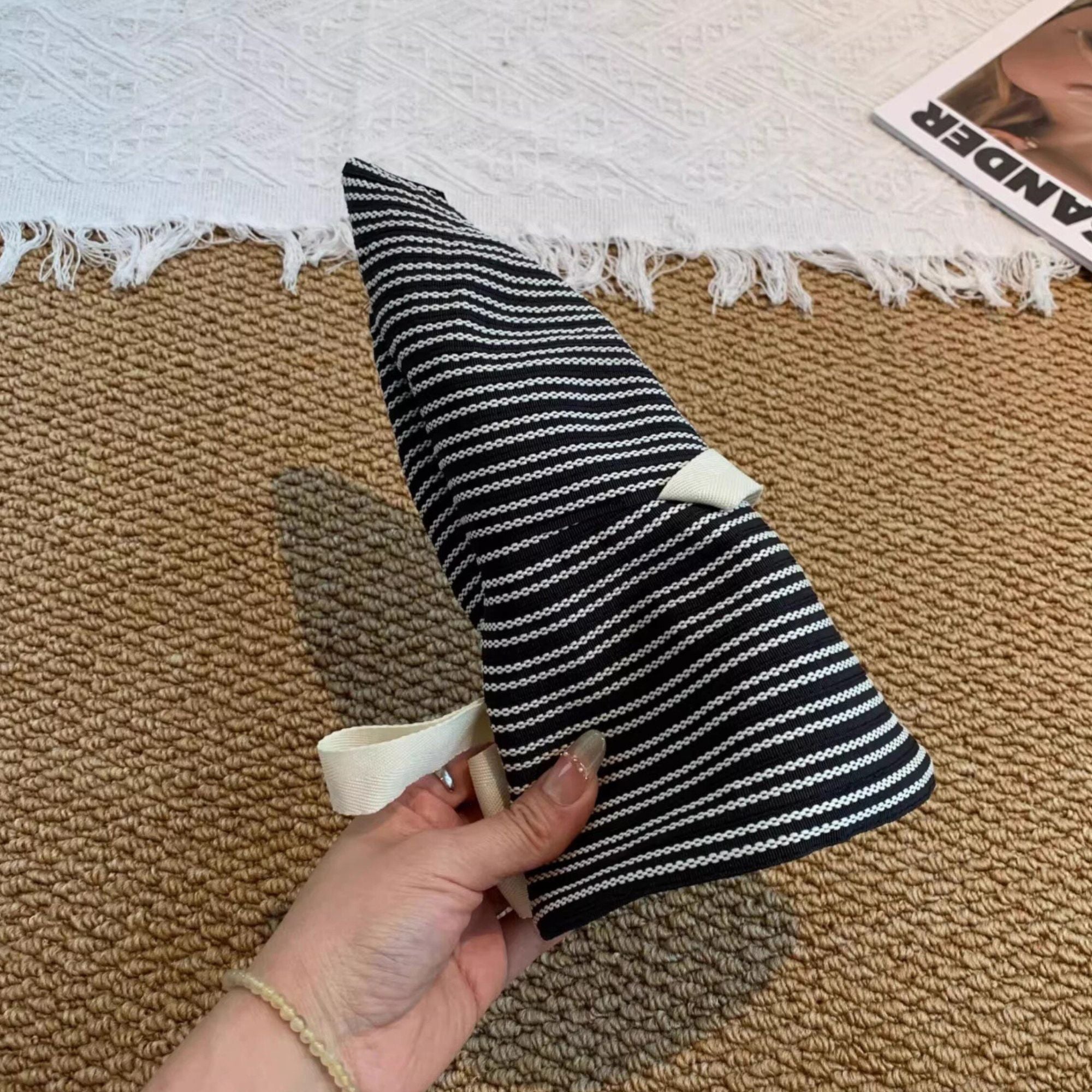 Striped Wide Brim Sun Hat with Tie Back