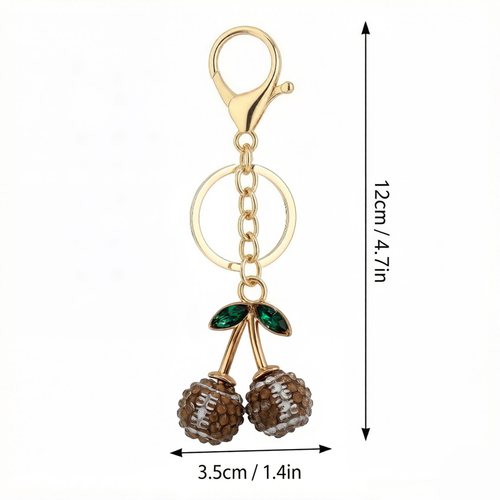 2 Pack Sports Ball Cherry Keychains with Gold Tone Clip and Leaf Charm