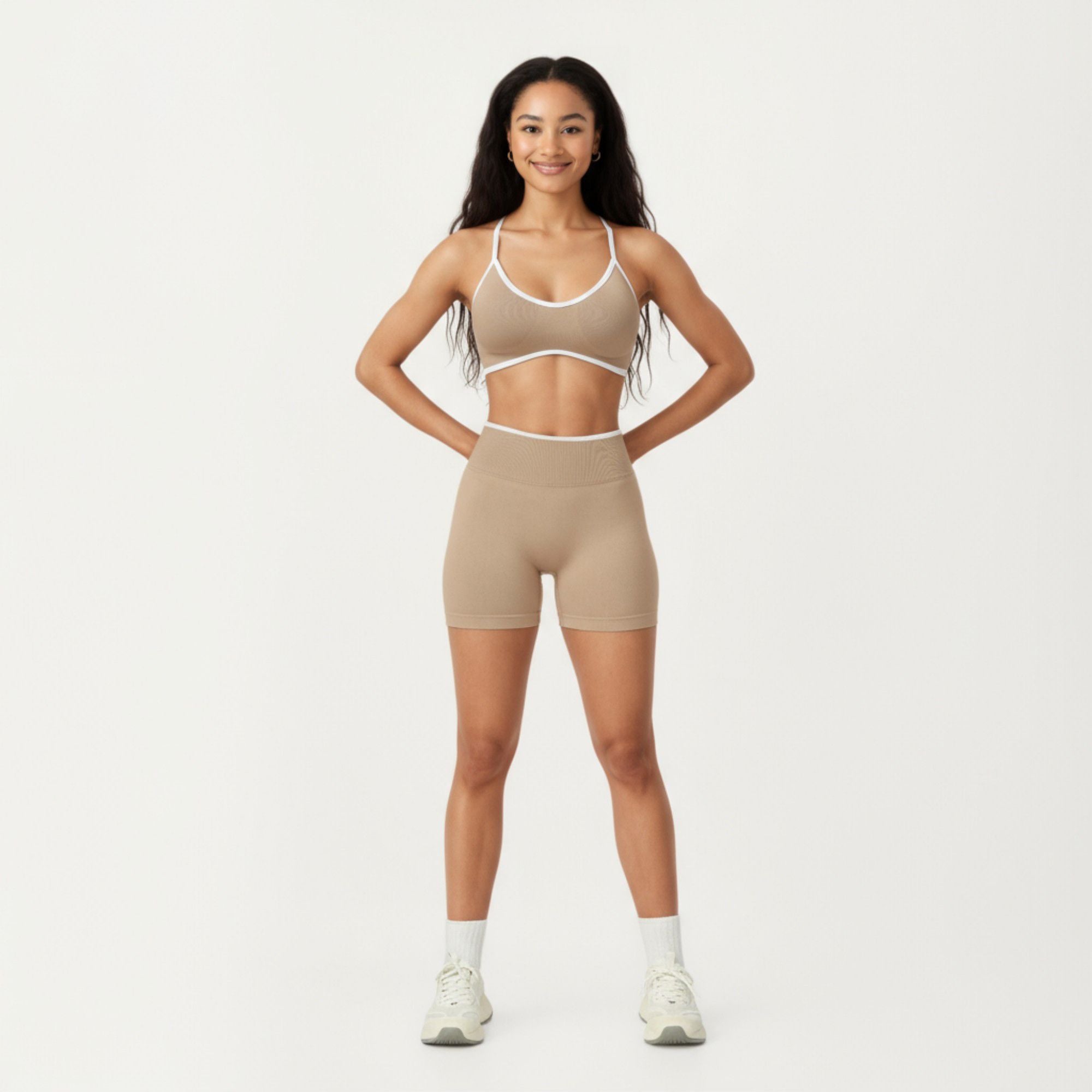 Anna-Kaci Active Women's Contrast Trim Scoop Neck Sports Bra with Adjustable Spaghetti Straps