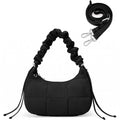 Quilted Crescent Shoulder Bag with Ruched Handle and Detachable Crossbody Strap 10.5x4x6in