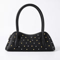 Studded Satchel Handbag with Long Handles Zip Closure and Interior Pocket