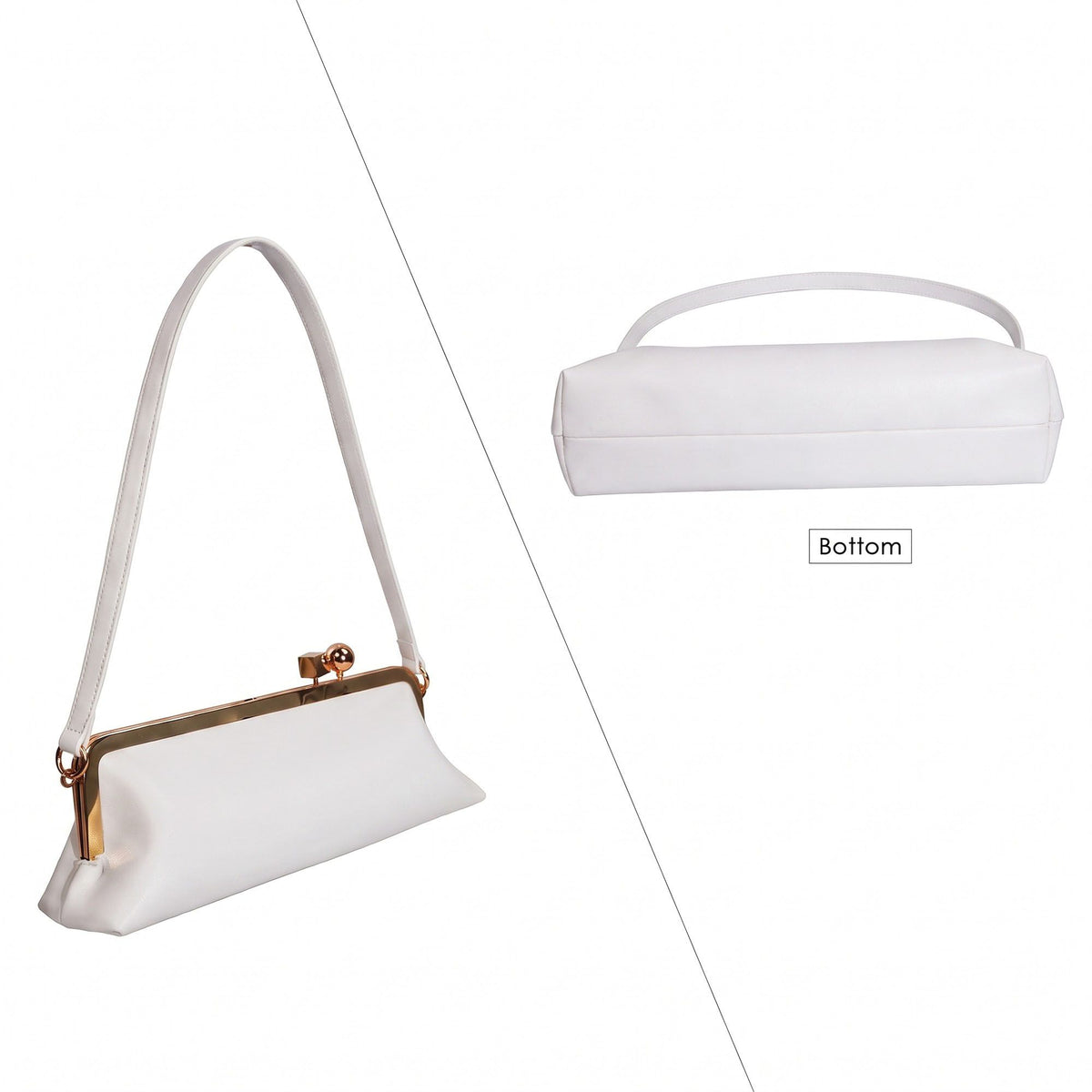 Faux Leather Metal Frame Clasp Shoulder Bag Evening Clutch