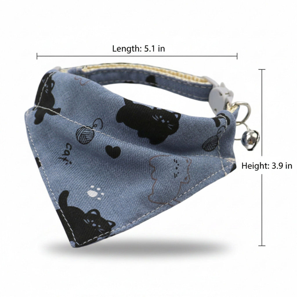 Pet Cat and Dog Bandana Collar with Bell Adjustable Cartoon Cat Print Scarf Bib