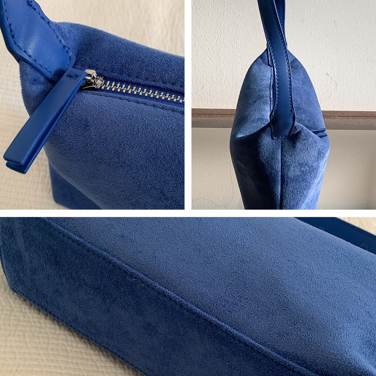 Faux Suede Shoulder Bag with Zipper Closure