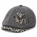 Polka Dot Newsboy Cap with Leopard Print Star and Charm