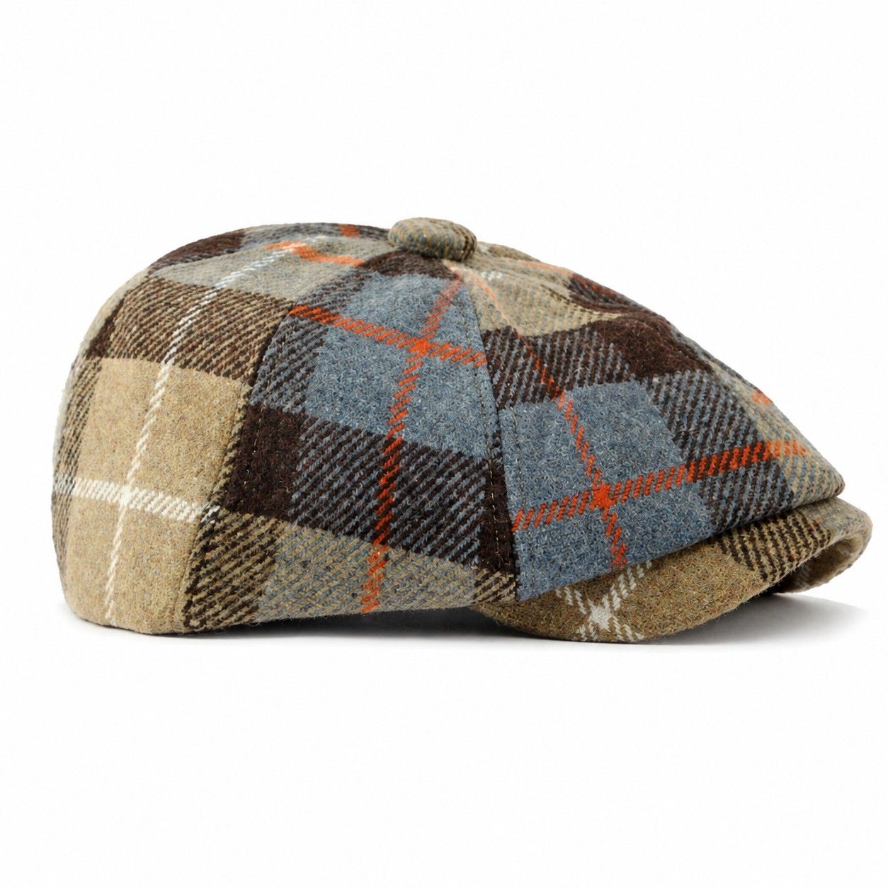 Plaid Wool Blend Newsboy Cap Vintage Baker Boy Hat Short Brim Eight Panel Cap