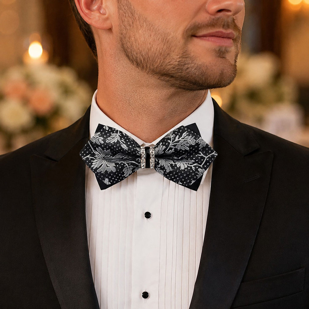 Pre Tied Paisley Bow Tie with Rhinestone Accent for Formal Wear