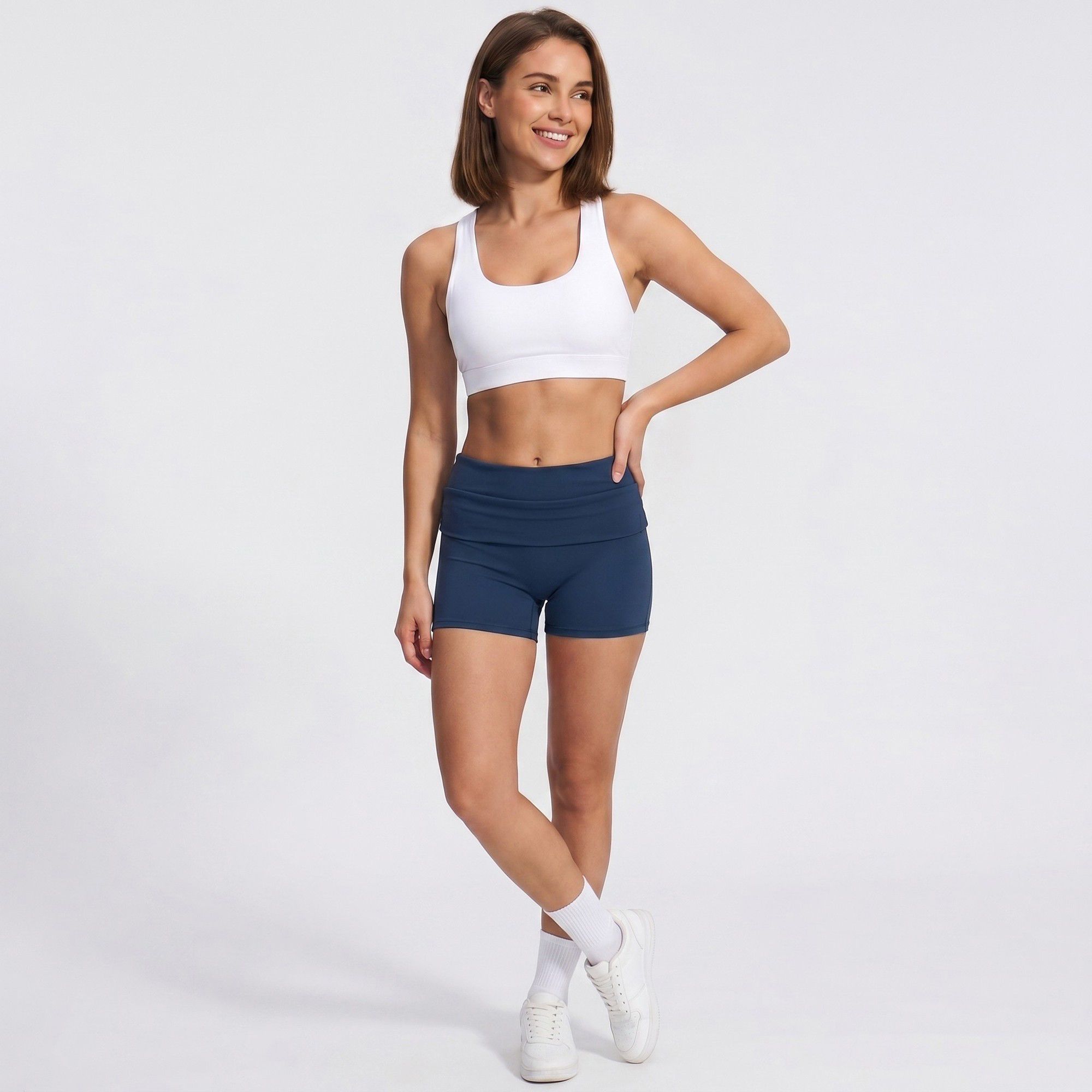 Fold Over Ruched Waistband Yoga Shorts Butt Lifting Workout Shorts