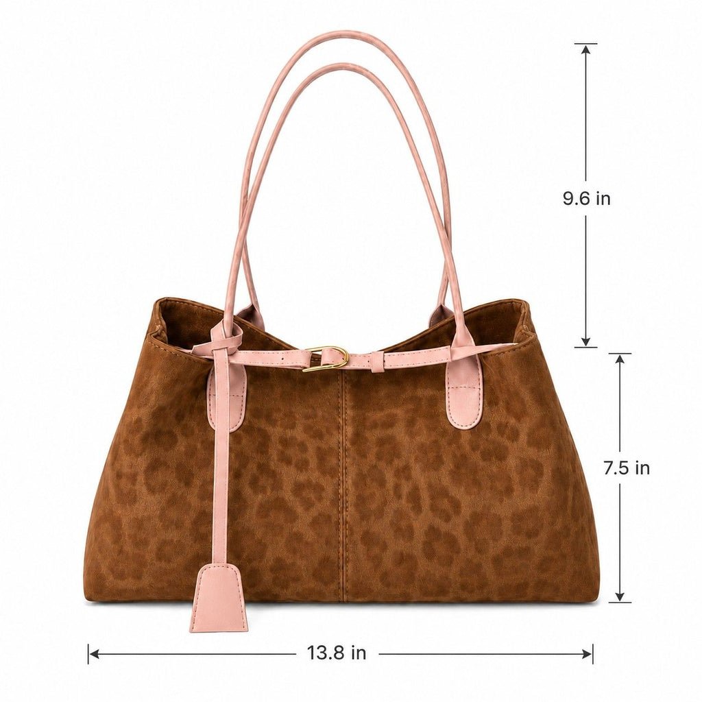 Leopard Print Shoulder Tote Bag with Magnetic Closure Buckle Detail and Tassel