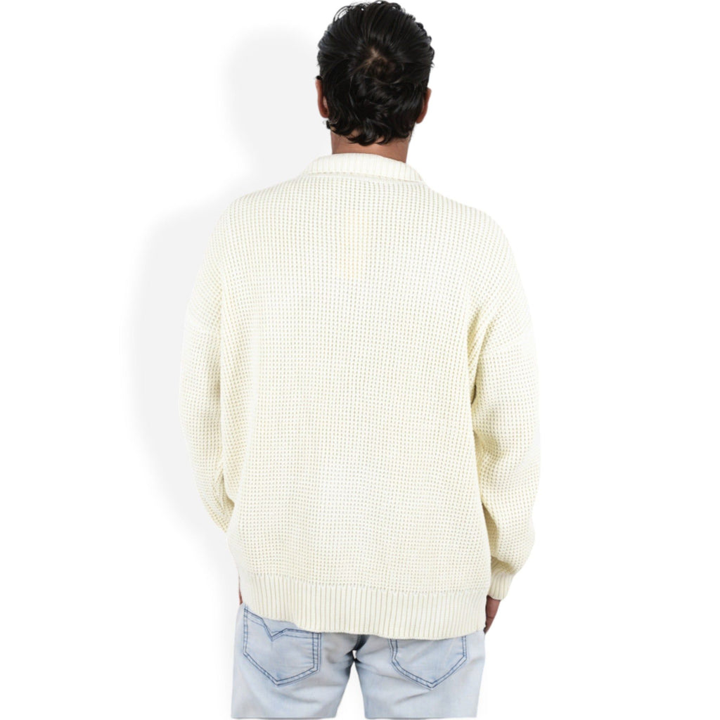 Anna-Kaci Men's Waffle Knit Zip-Up Cardigan with Classic Collar and Relaxed Fit