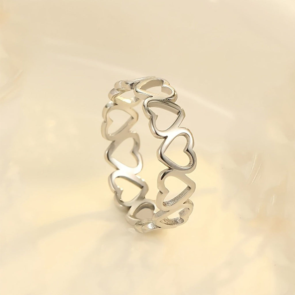 4 Piece Openwork Heart Band Ring with Polished Finish