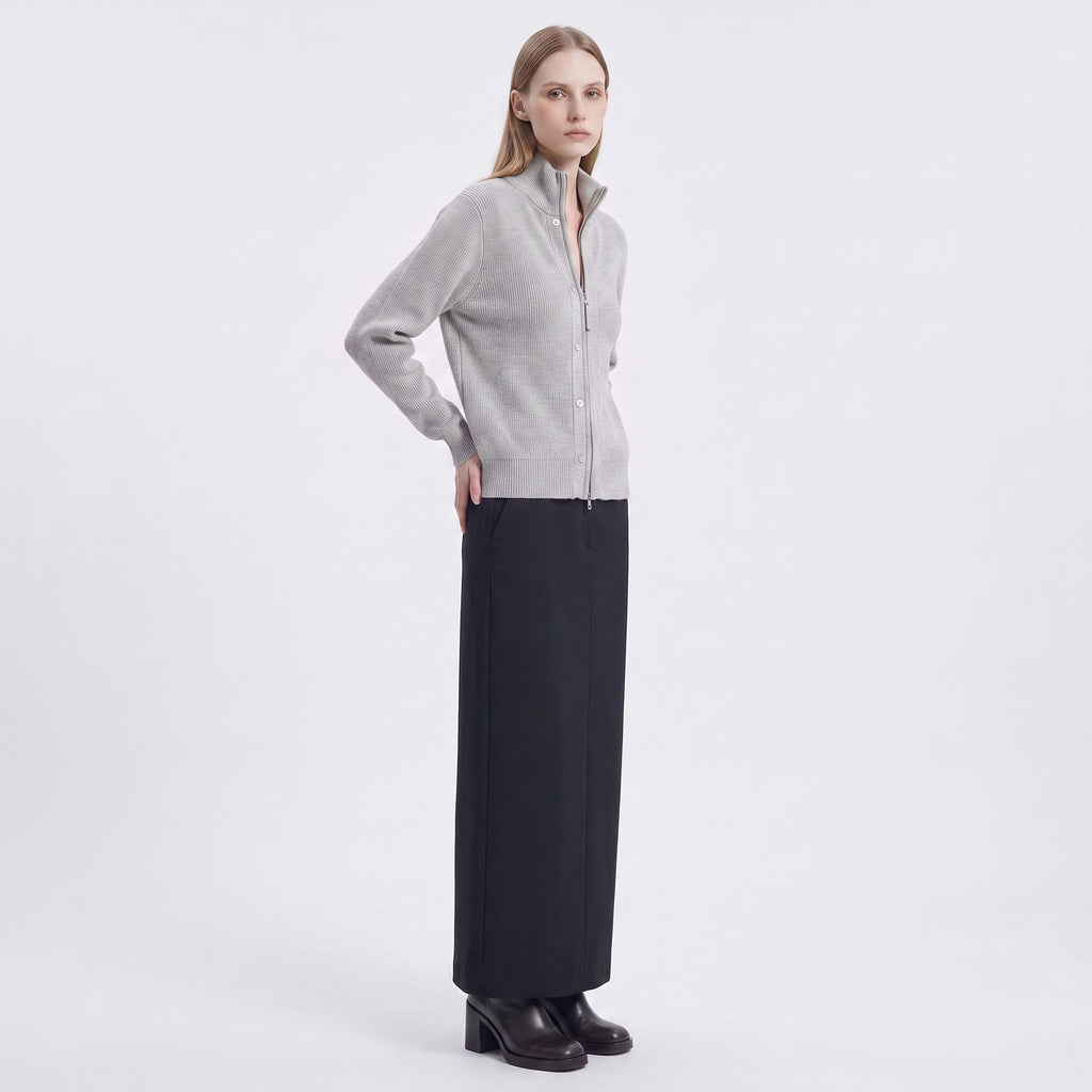 Mock Neck Zip-Front Knit Cardigan Sweater