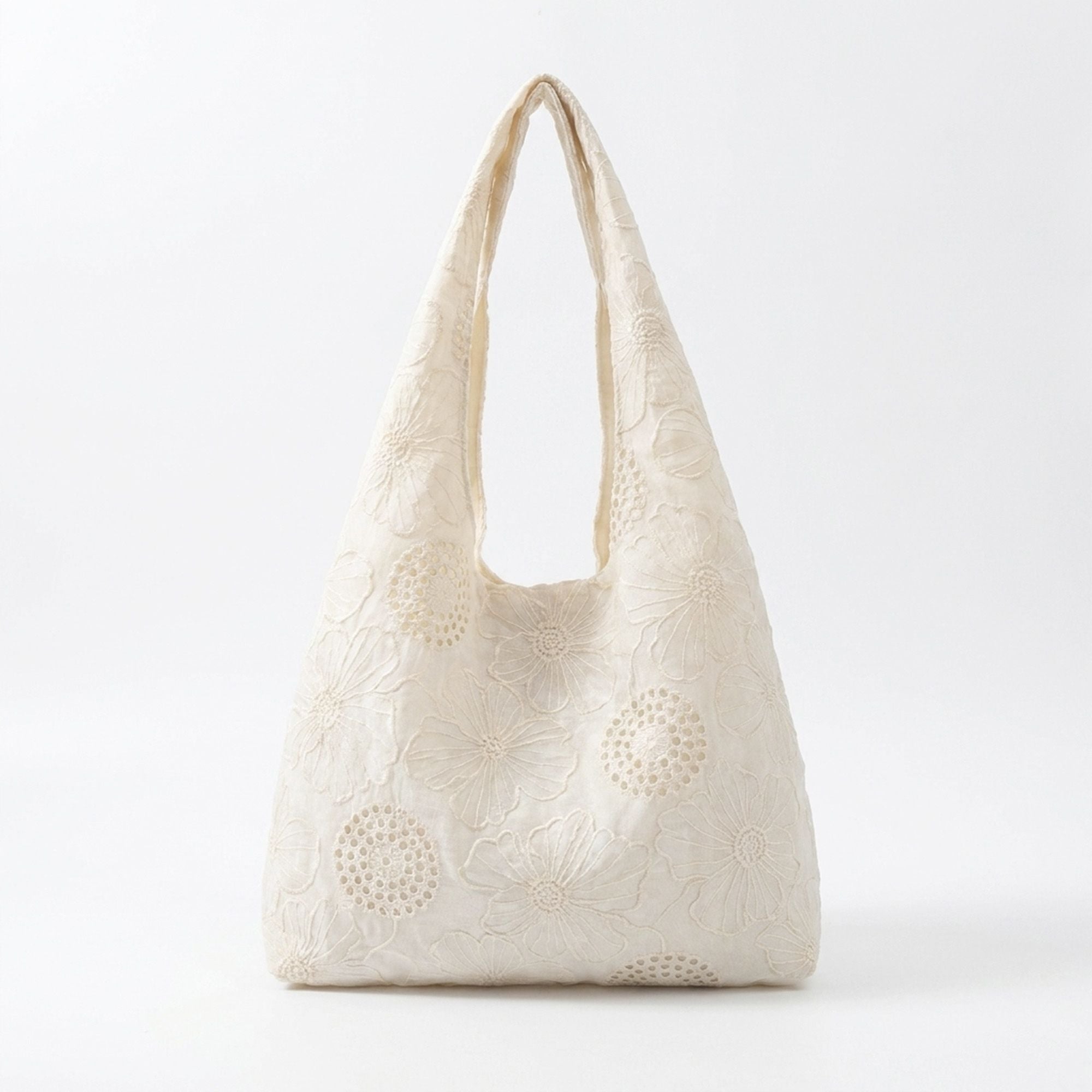 Embroidered Floral Hobo Bag with Shoulder Handle and Inner Pocket