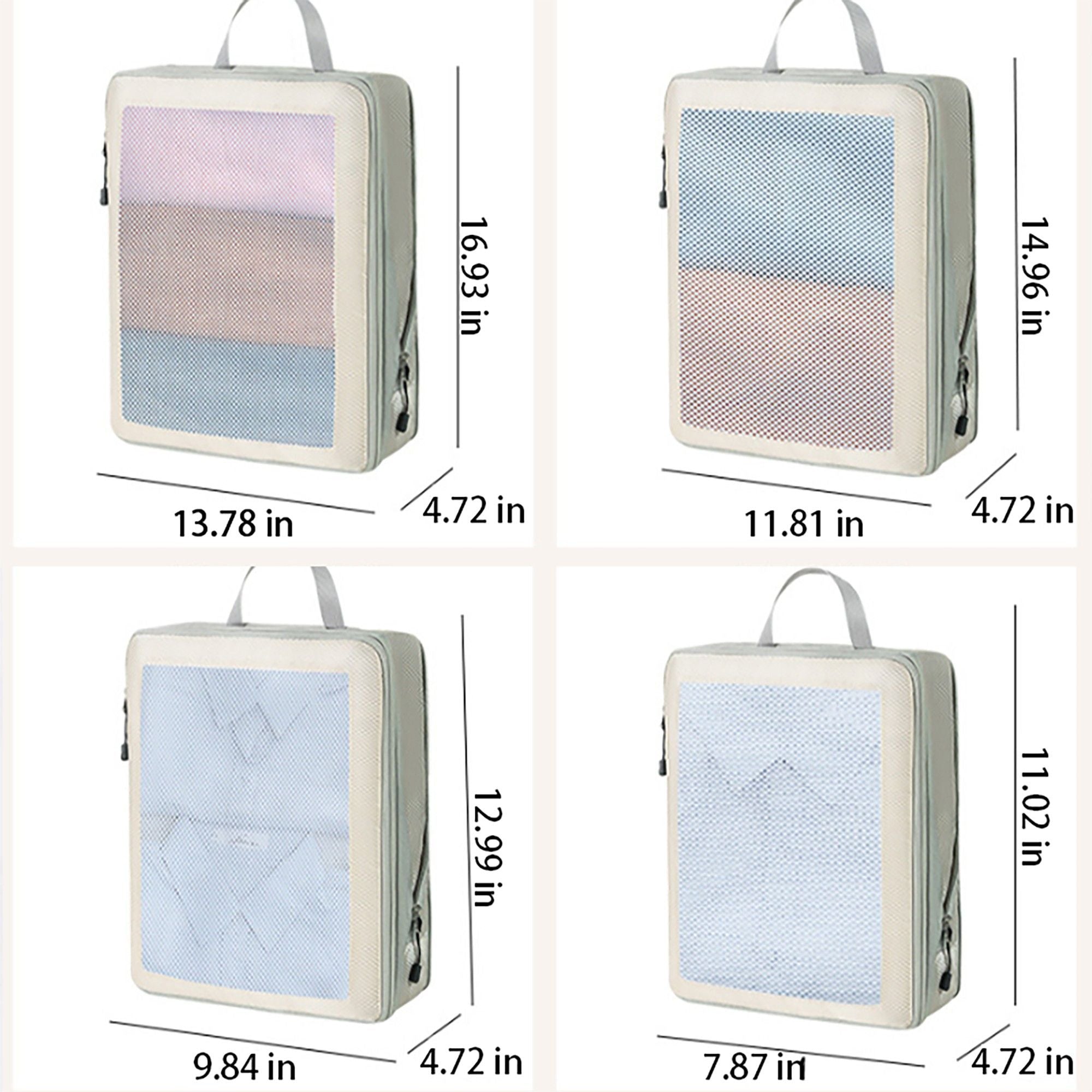Travel Packing Cubes Set with Mesh Front Panel Zipper Storage Bags Lightweight Luggage Organizer Multi Size Set