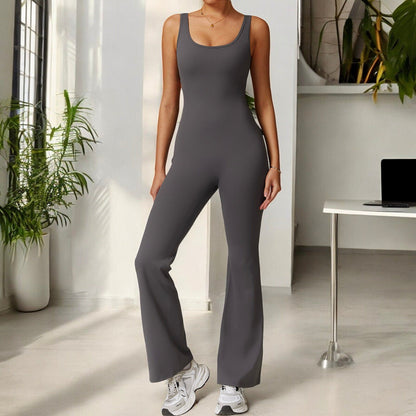 Seamless Flared Bodysuit with Scoop Neck for Activewear