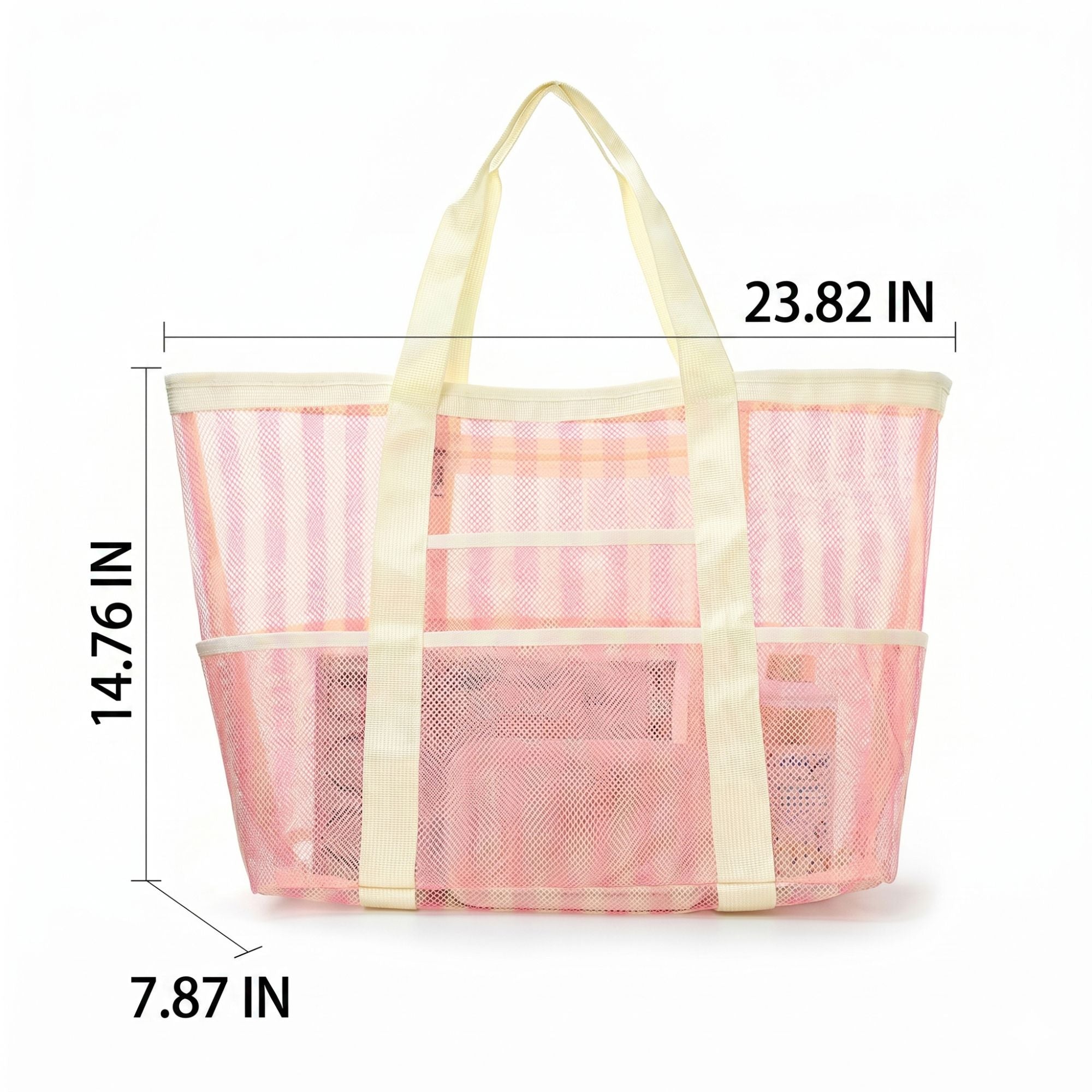 Large Mesh Beach Tote Bag with Shoulder Handles and Pockets
