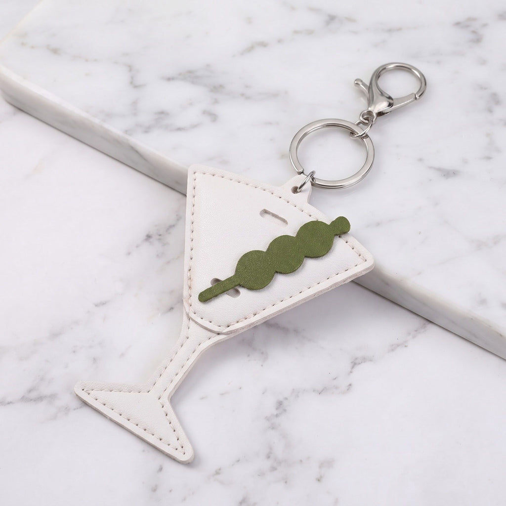 2-Piece Womens Faux Leather Bag Charm Keychain with Metal Clip Ring and Stitched Detail