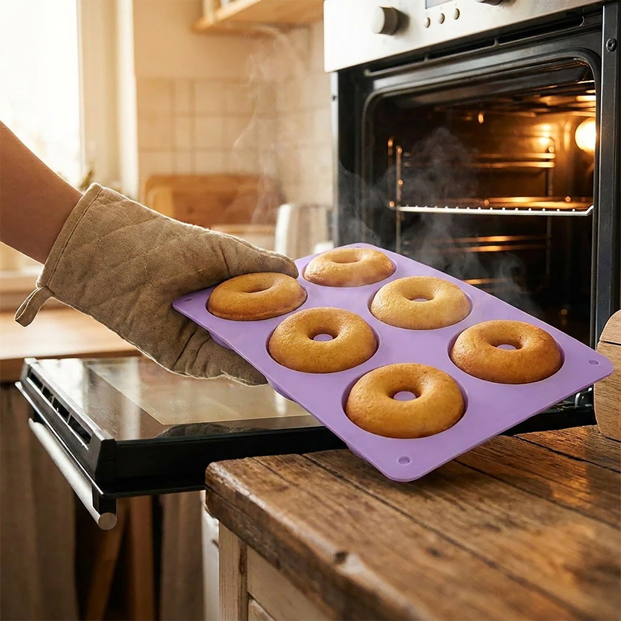 2-Piece Silicone Donut Baking Mold with 6 Round Ring Cavities