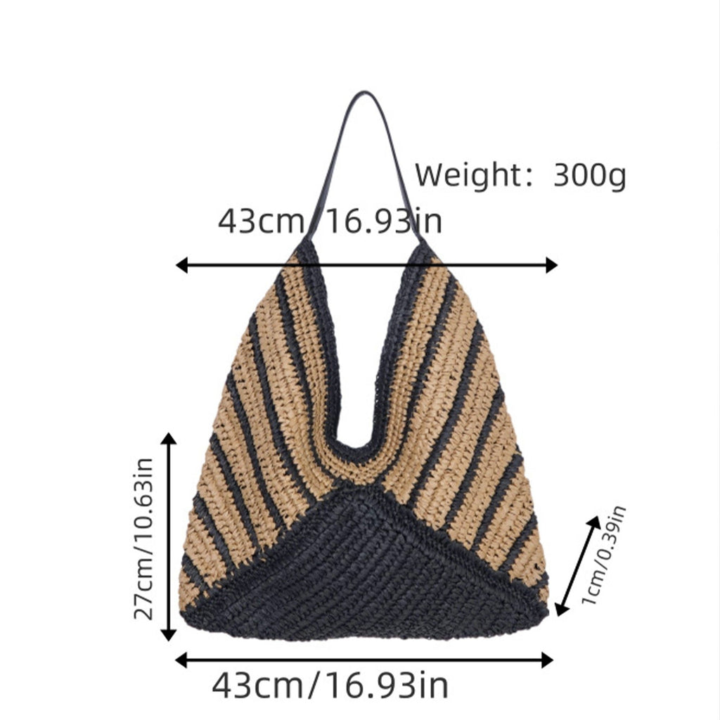 Woven Crochet Hobo Bag with Striped Pattern Slouchy Shoulder Handbag Lightweight Knit Tote