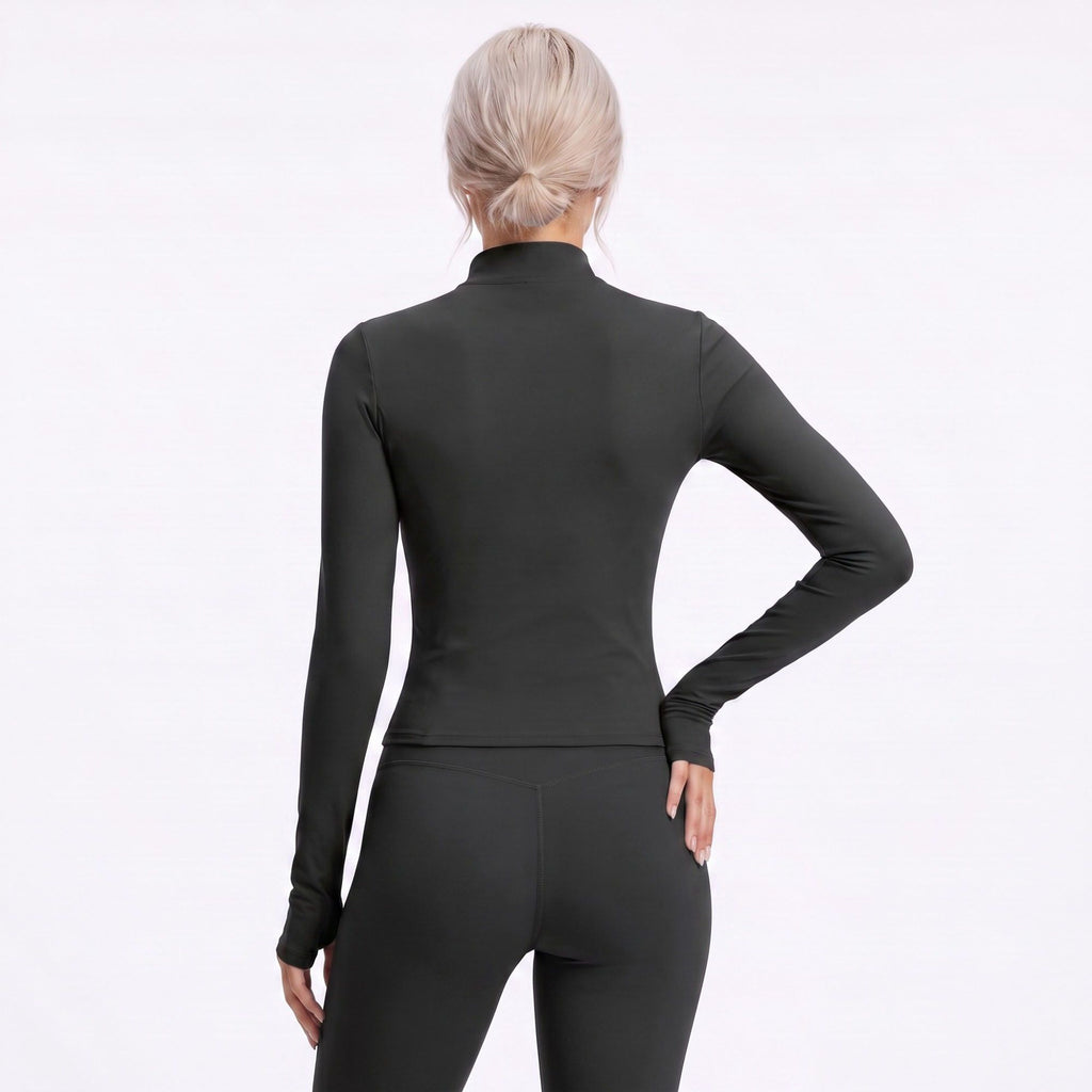 Full Zip Workout Jacket with Thumbholes and Zipper Pockets
