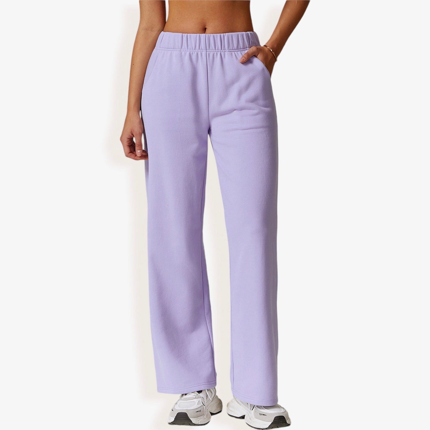 Elastic Waist Wide Leg Sweatpants with Pockets for Lounge and Casual Wear