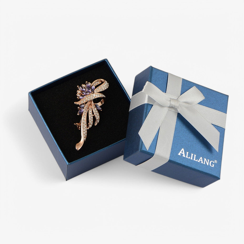 Elegant Floral Brooch with Purple Crystal Rhinestone Accents
