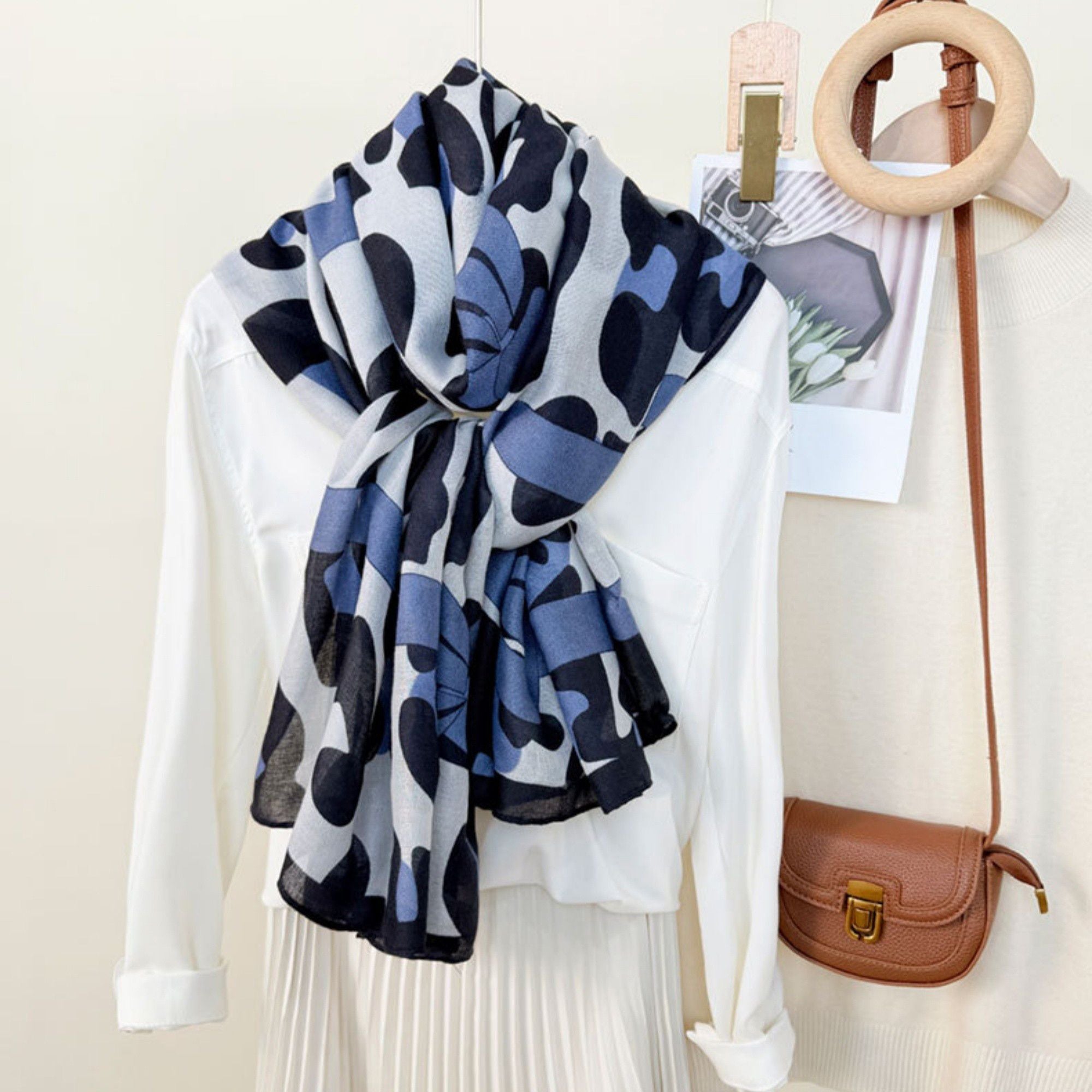 Anna-Kaci Women's Leopard Print Lightweight Scarf with Bow Accent Stripes and Sheer Draped Fabric for Effortless Everyday Style 33.5x71in