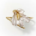 Women's Sculptural Flower Cuff Bracelet with Organic Petal Design and Gold Tone Open Band