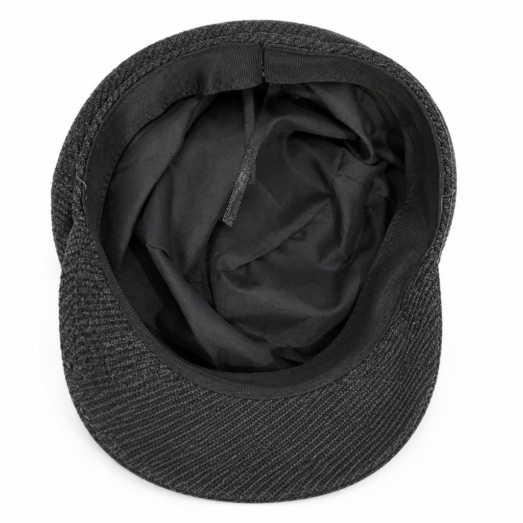 Herringbone Newsboy Cap Vintage Baker Boy Hat Adjustable Button Detail