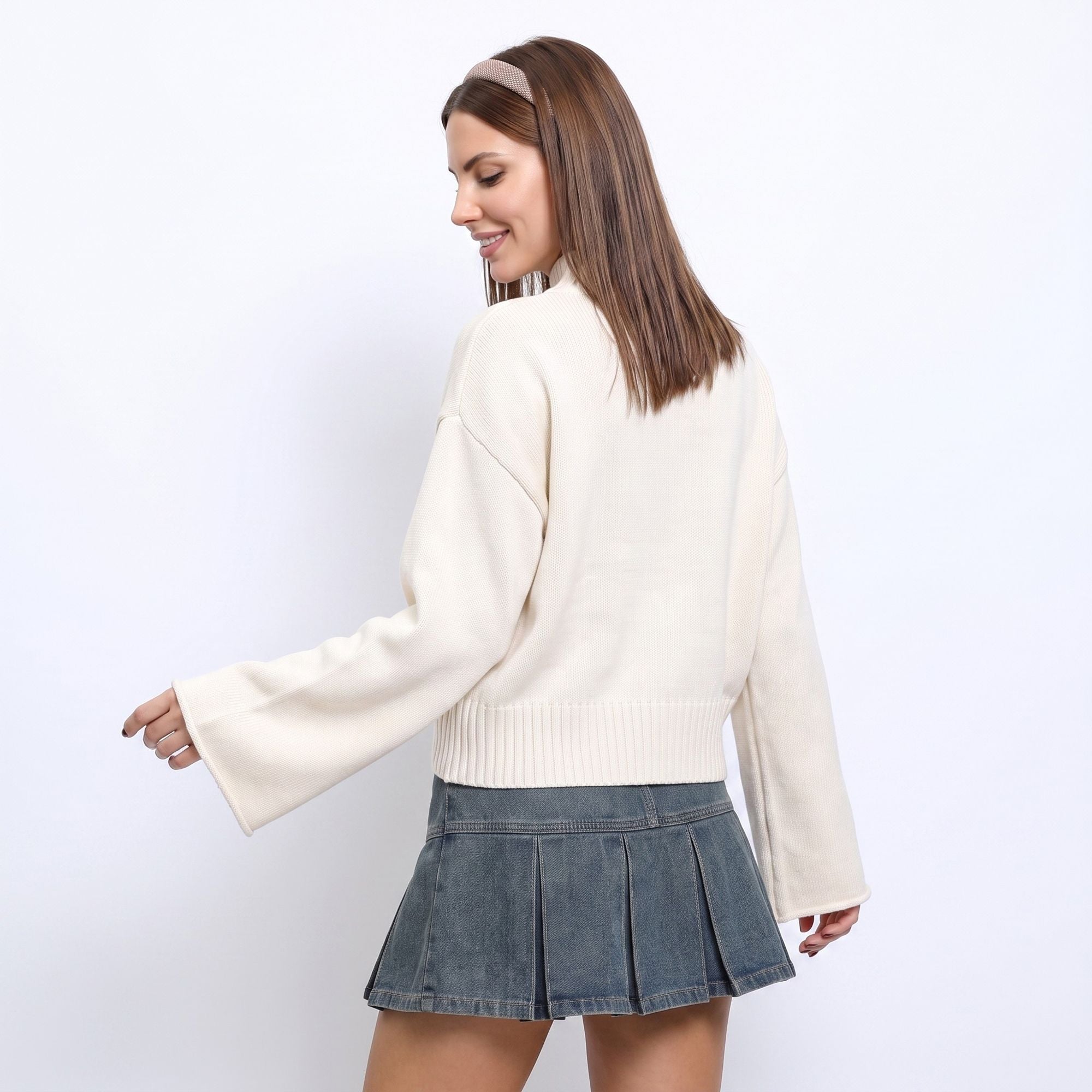 Turtleneck Bell Sleeve Relaxed Fit Knit Sweater