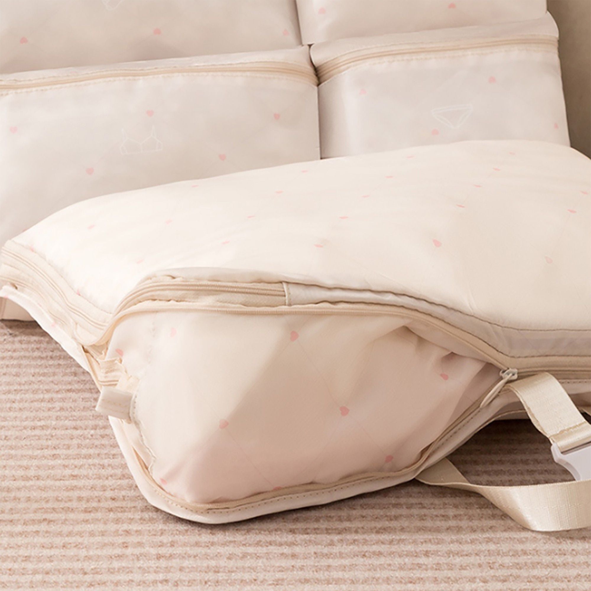 Travel Underwear Organizer Bag with Foldable Compartments and Zipper Pockets